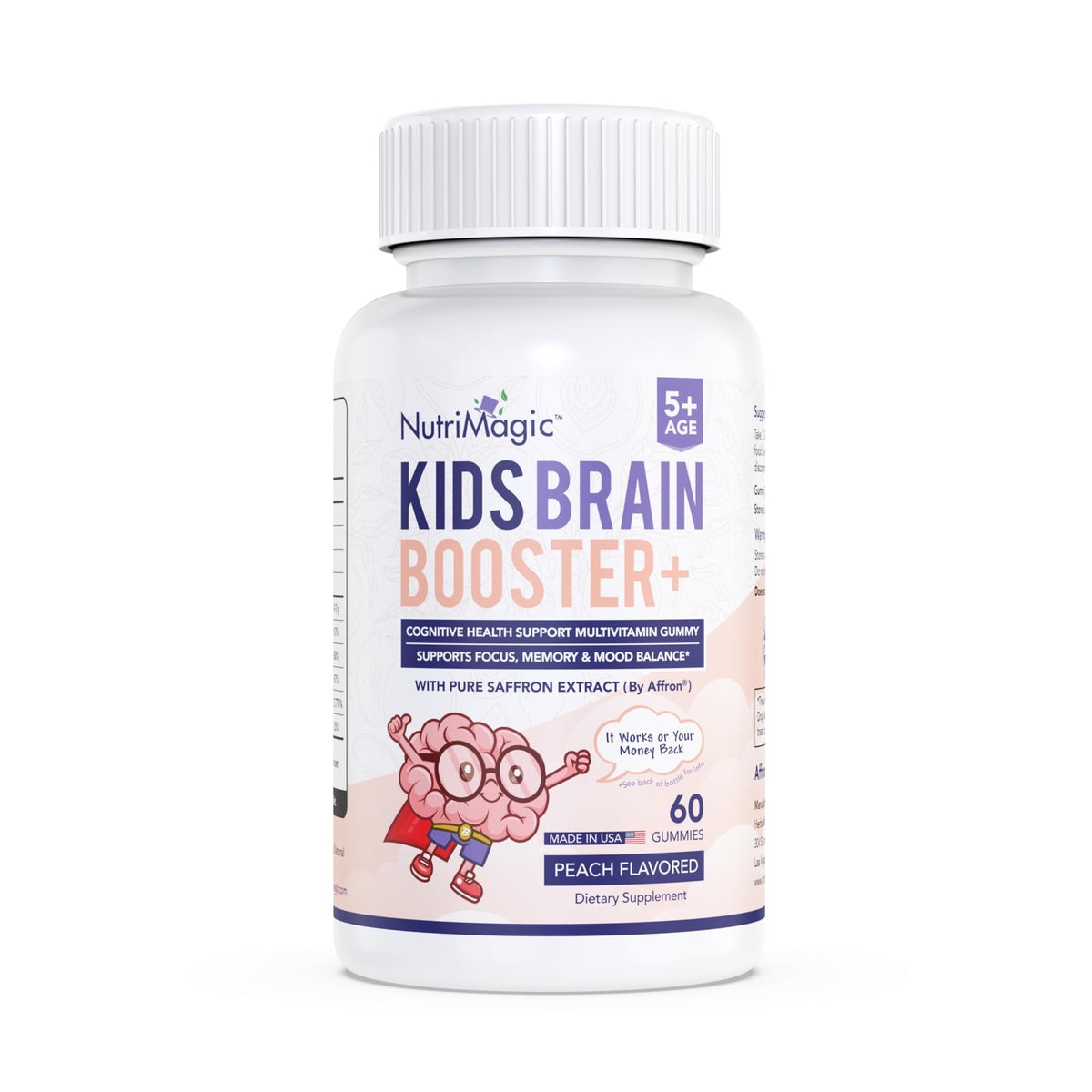 NutriMagic Kids Brain Booster gommes Affron Safran, soutien potentiel concentration.