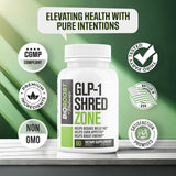 Nutrimend IQ GLP-1 Shred Zone — emballage premium, présentation soignée pour la routine bien-être