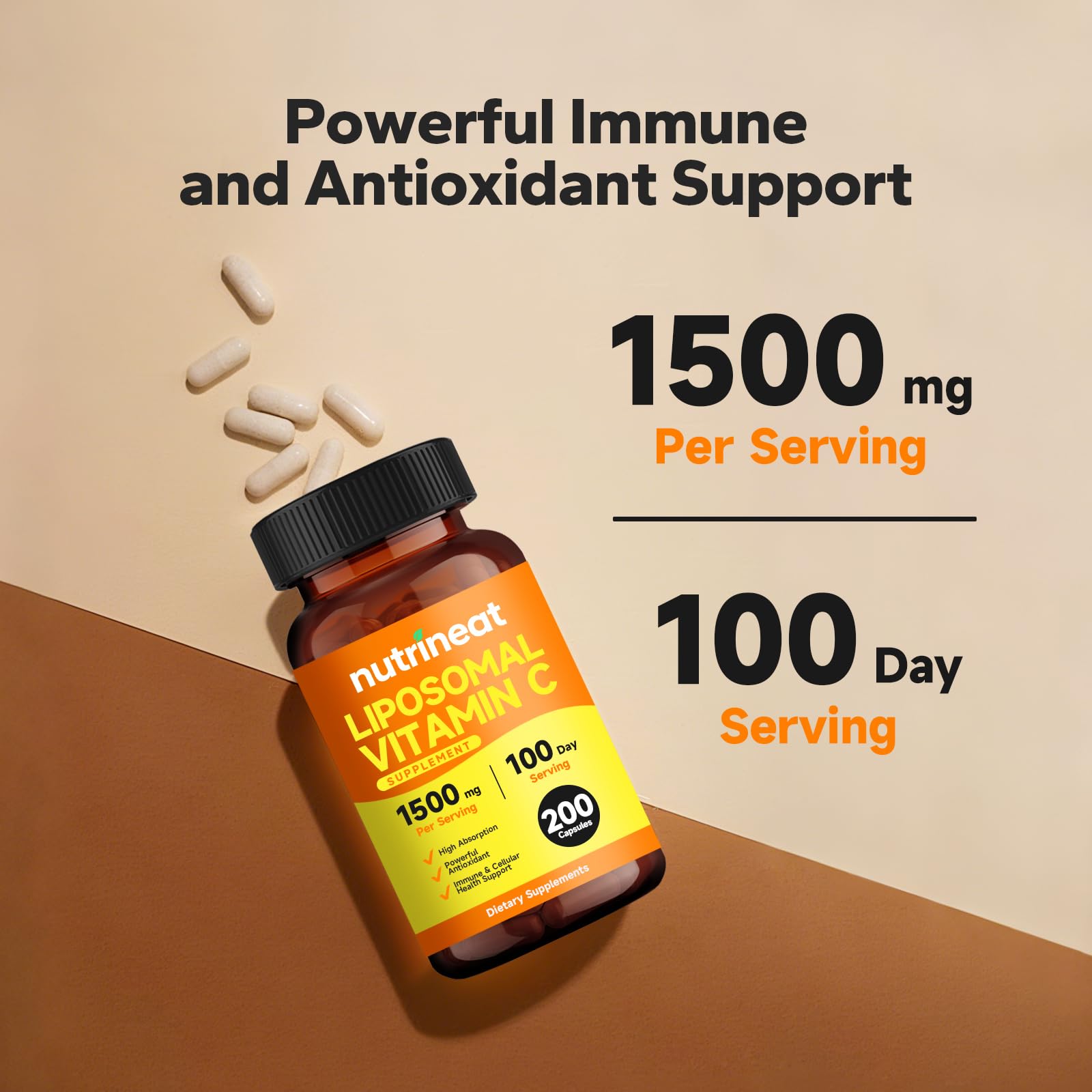 NutriNeat liposomale vitamine C, capsules molles faciles à avaler pour la routine quotidienne.