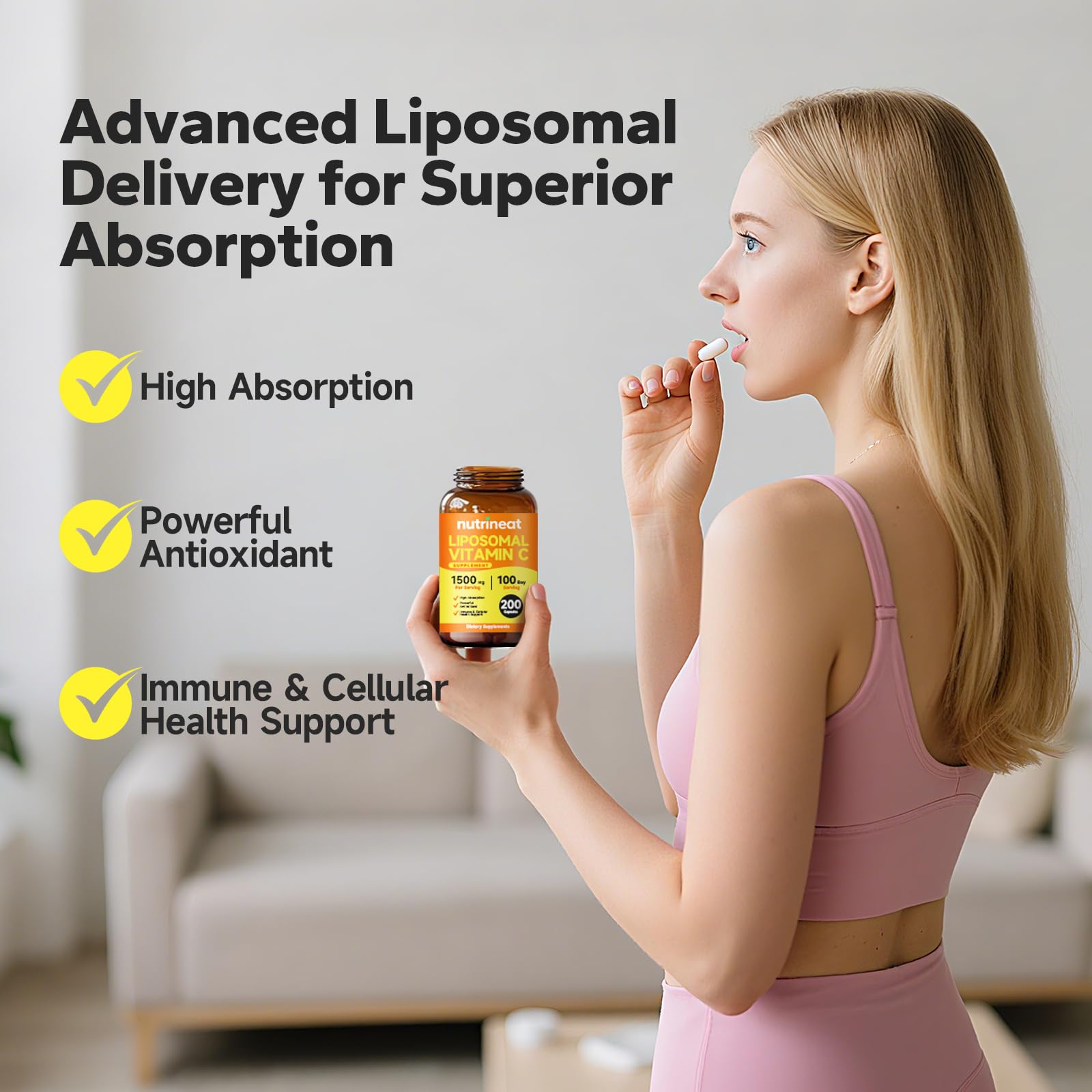 NutriNeat liposomale vitamine C, focus sur l'absorption optimisée.