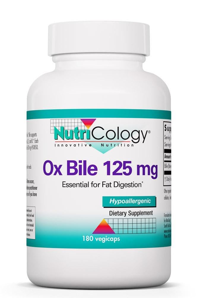 NutriCology Ox Bile 125 mg — flacon et gélules, soutien potentiel à la digestion des graisses