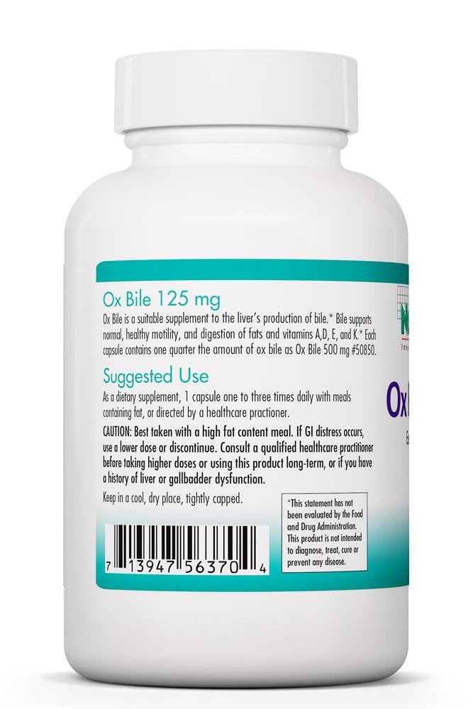 Gélules hypoallergéniques NutriCology Ox Bile 125 mg pour une utilisation quotidienne