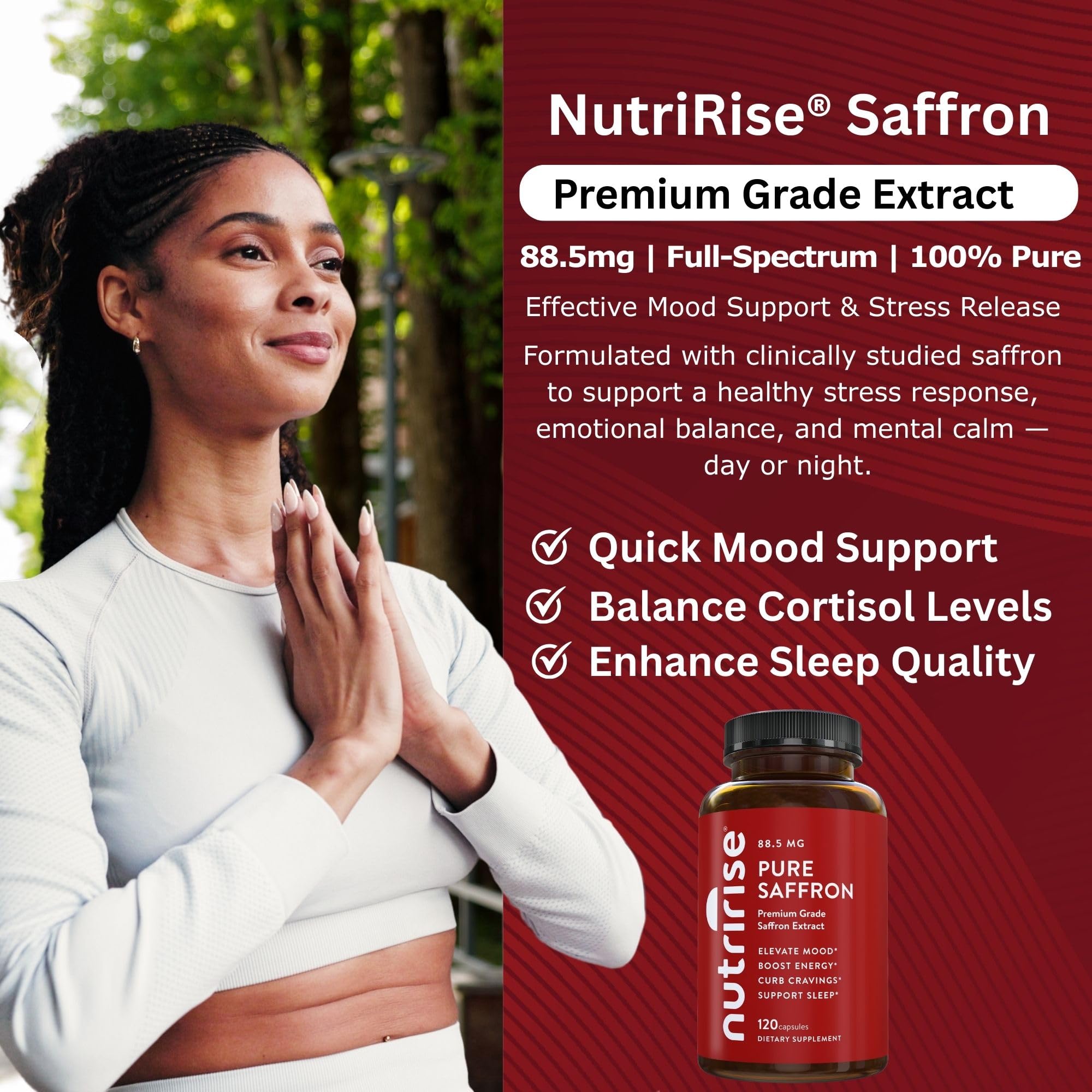 NutriRise Safran – ingrédients clés visibles, safran standardisé.
