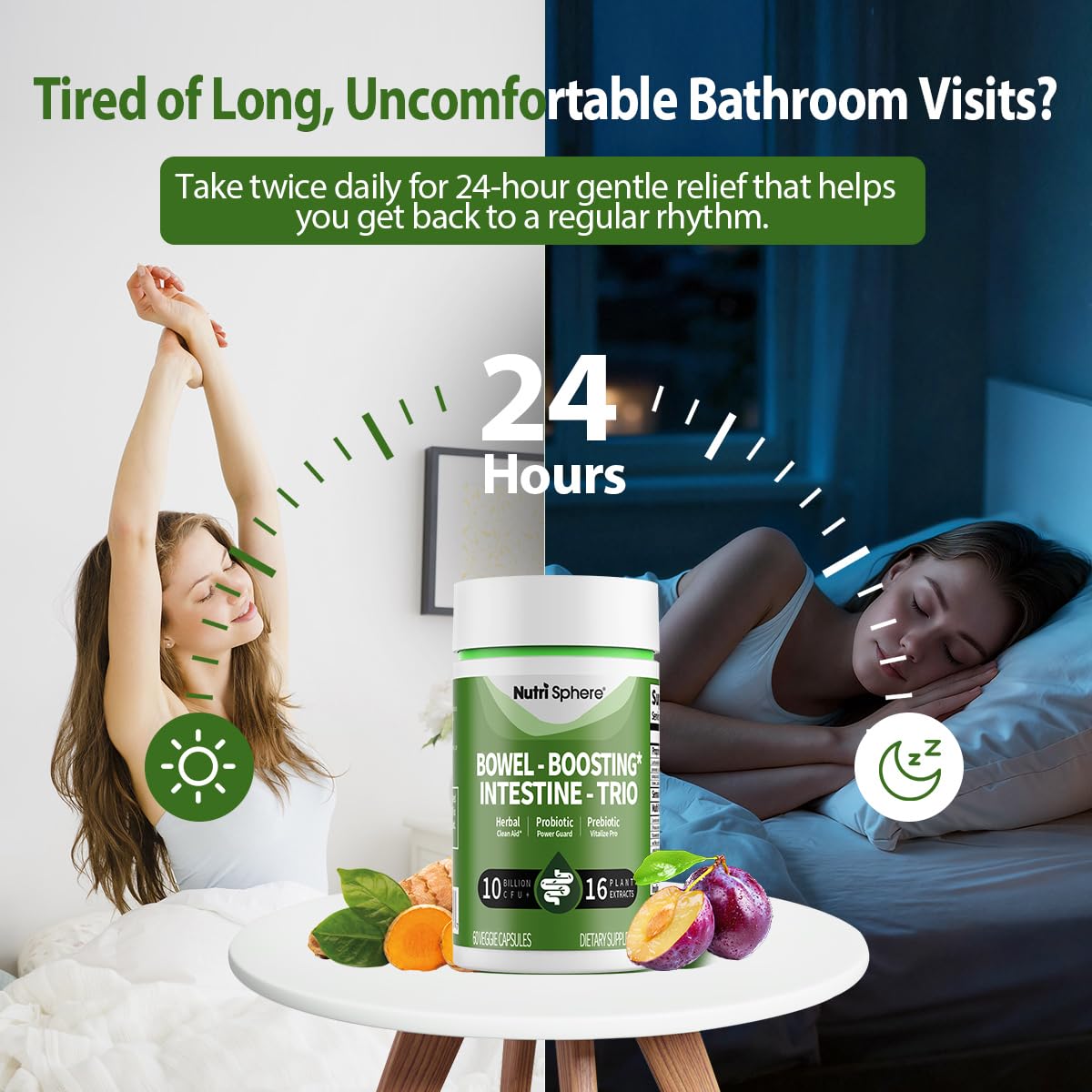 NutriShpere capsules probiotiques — prébiotiques FOS et inuline nourrissent les bonnes bactéries.