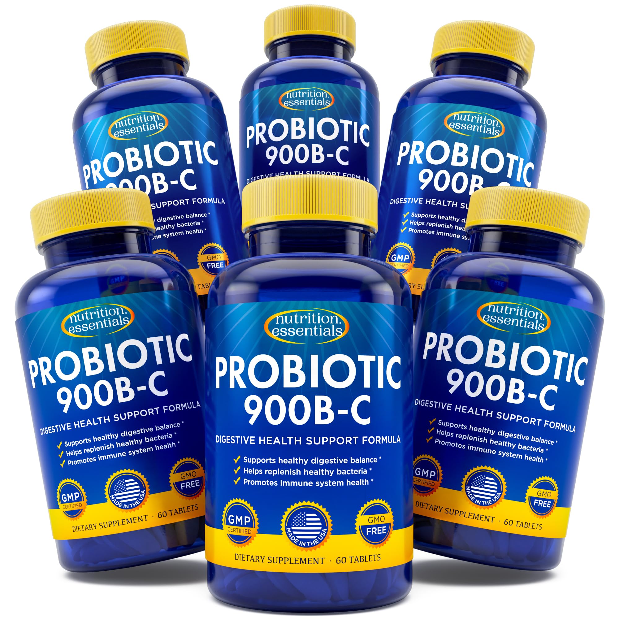 Nutrition Essentials — Bouteille-probiotiques 360 capsules protégeant la stabilité et usage quotidien facilité.
