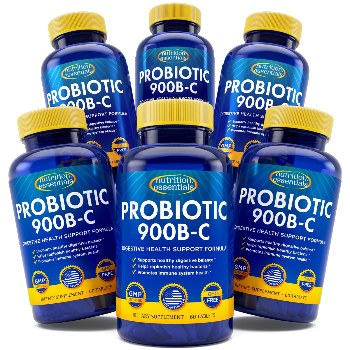 Nutrition Essentials — Bouteille-probiotiques 360 capsules protégeant la stabilité et usage quotidien facilité.
