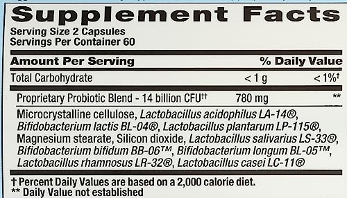 Nutrition Now Pb 8 Acidophilus, gélules en gros plan indiquant le dosage recommandé.