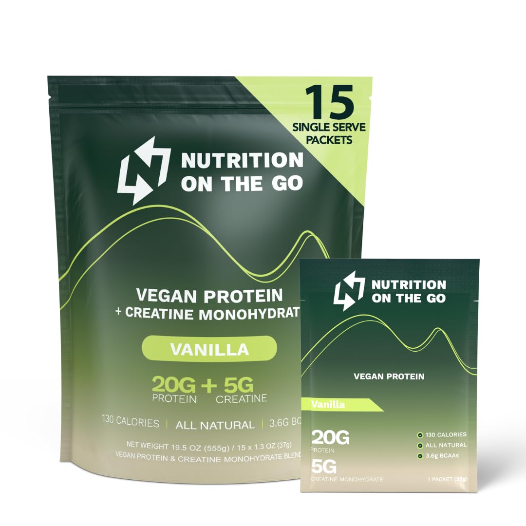 Nutrition On The Go – sachet protéine végétale vanille, format pratique prêt à consommer.