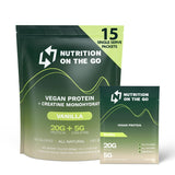 Nutrition On The Go – sachet protéine végétale vanille, format pratique prêt à consommer.