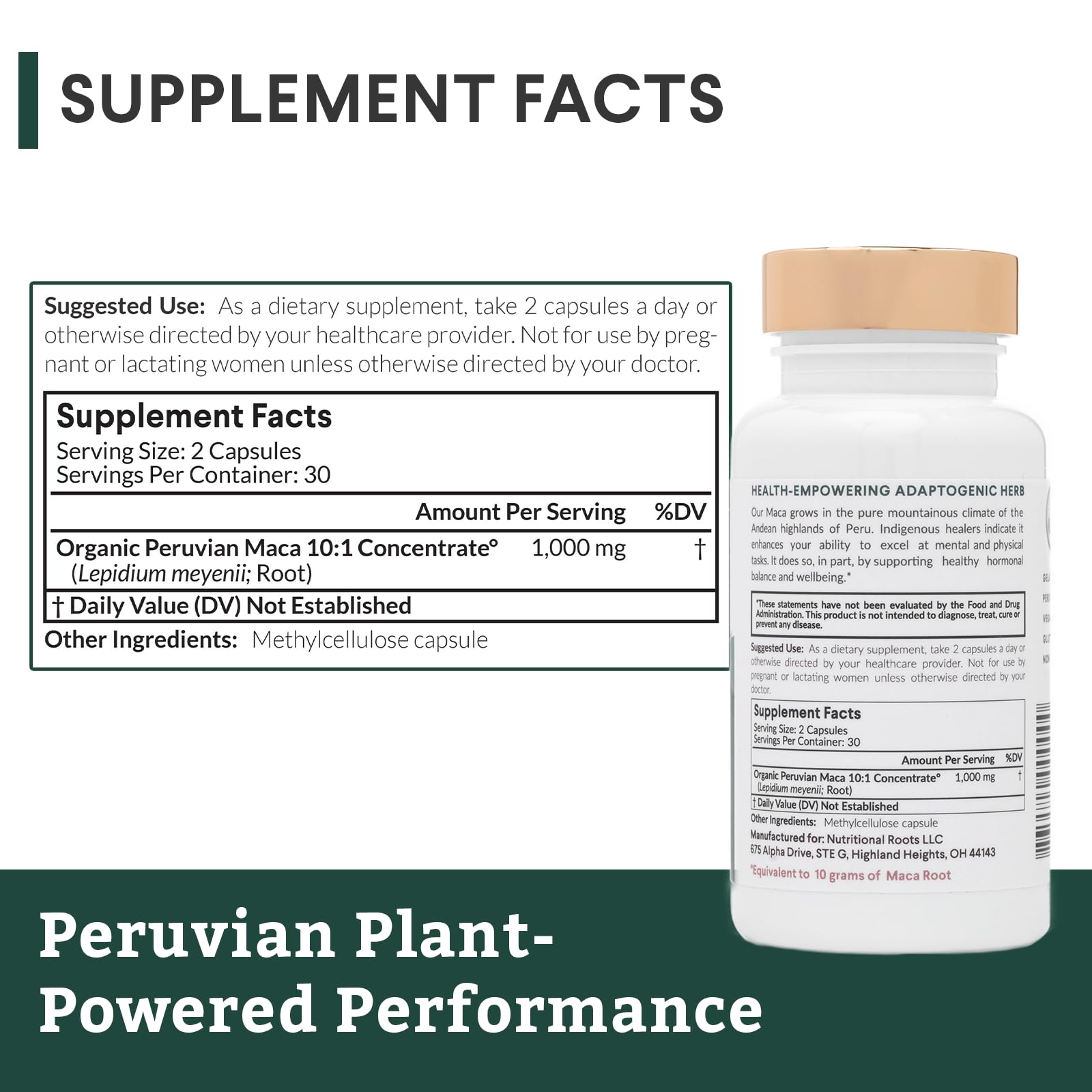 Nutritional Roots Maca – sans additifs ni agents de remplissage, formule pure.