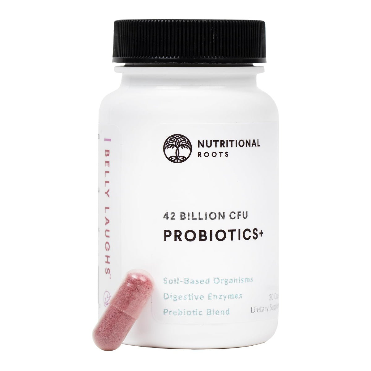Nutritional Roots Probiotiques – bouteille montrant le packaging, soutien potentiel du microbiome
