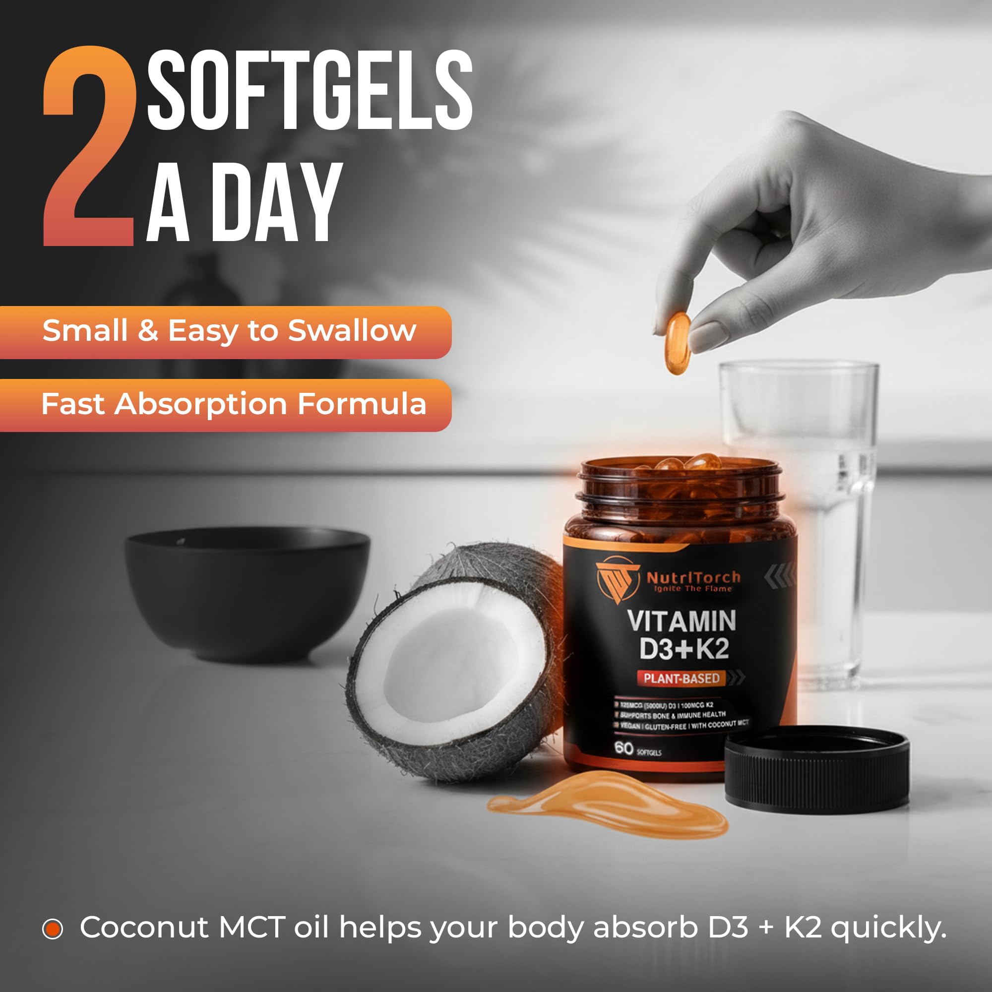 NutriTorch Mélange D3-K2 facilitant l’absorption du calcium dans l’organisme.