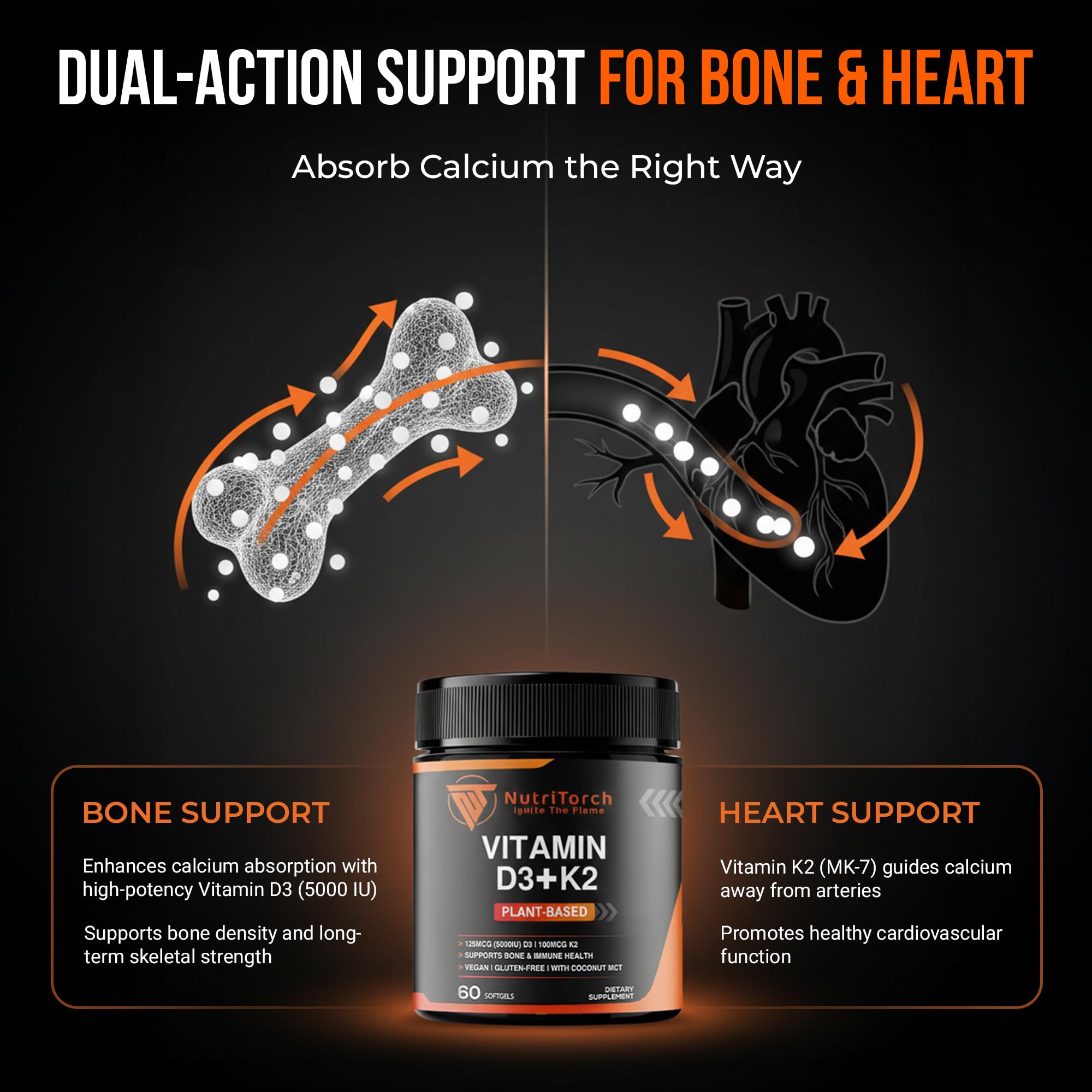 NutriTorch Capsules douces D3-K2, prise facile au quotidien.