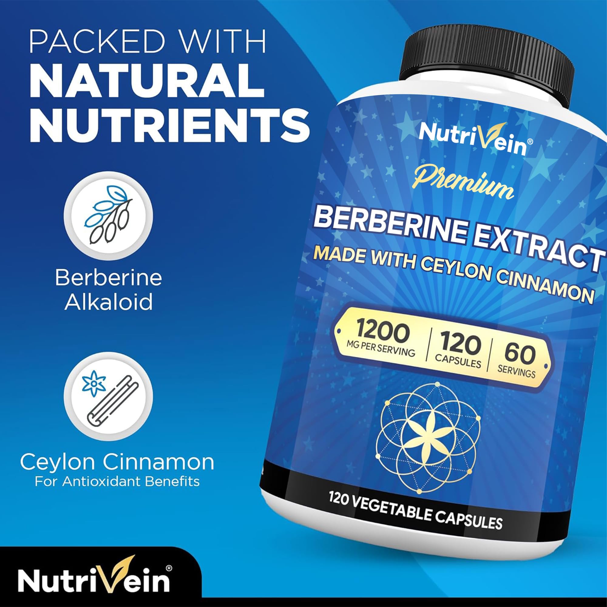 Nutrivein Berberine étiquette: informations claires sur les ingrédients et l’origine.