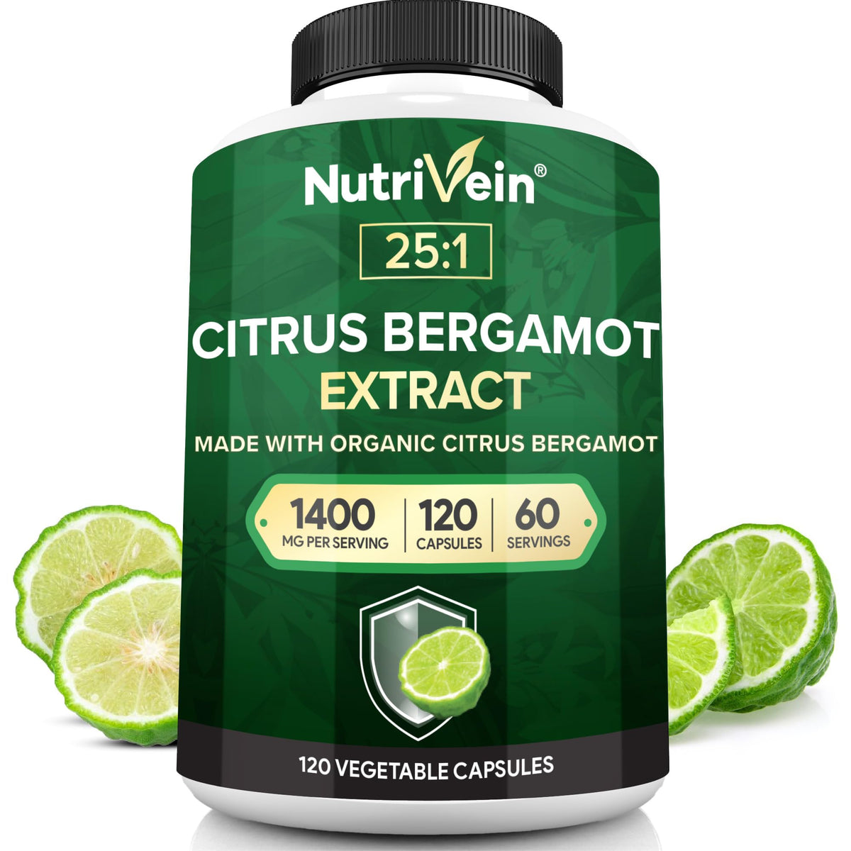 Nutrivein Bergamot : bouteille d'extrait, soutien potentiel du système circulatoire.
