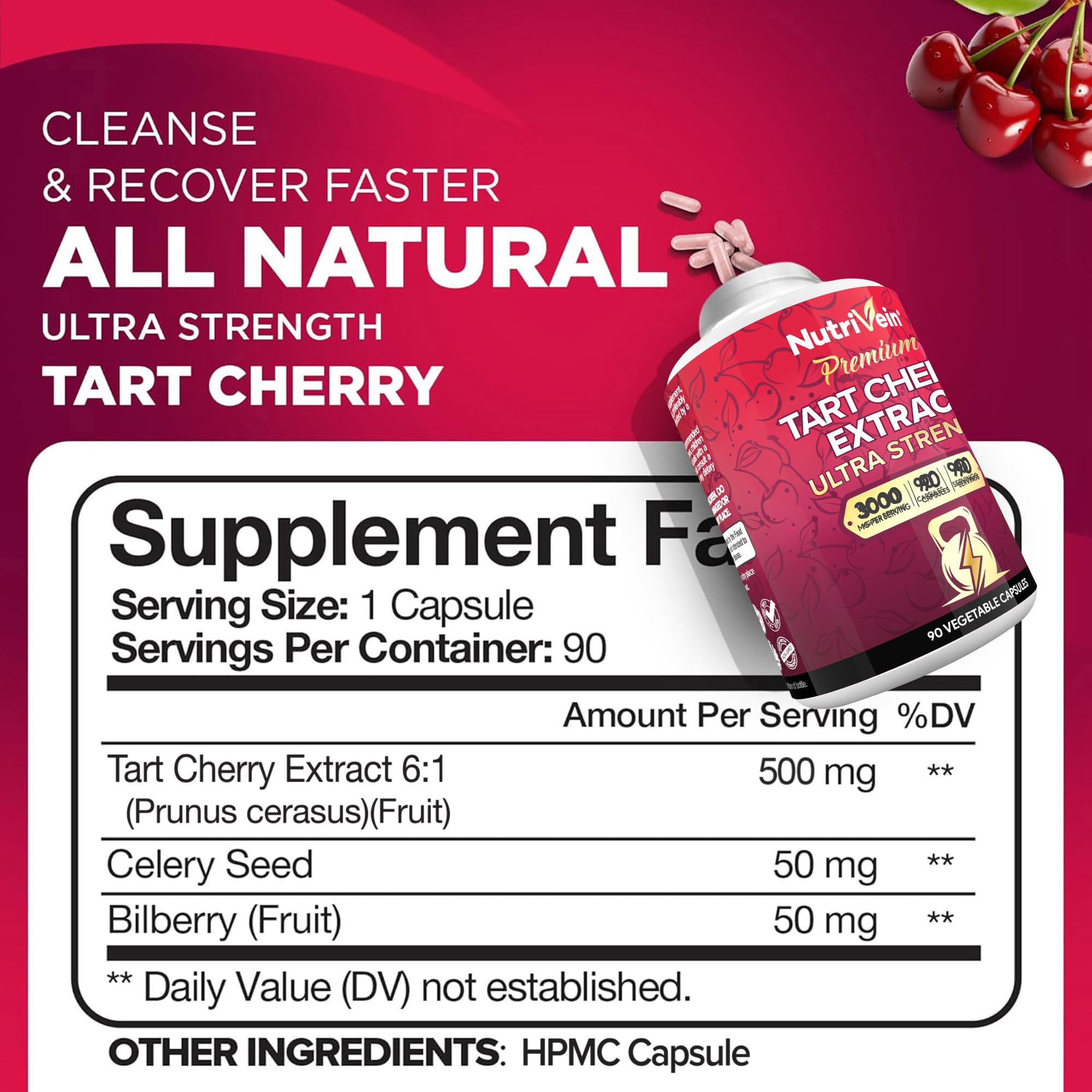 Capsules Nutrivein cerise aigre bouteille ouverte pour démonstration.