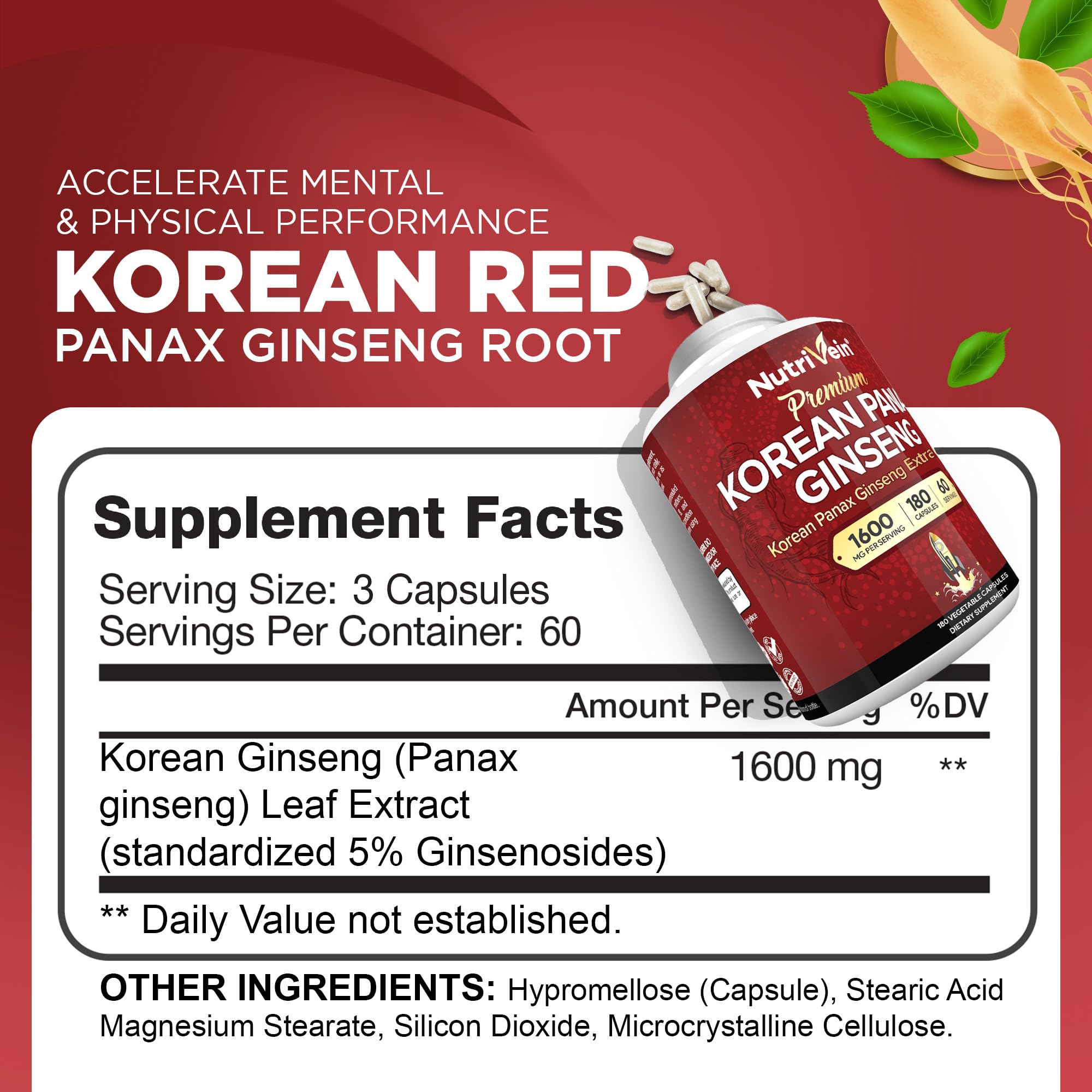 Capsules Nutrivein Ginseng Panax Rouge – concentration et clarté