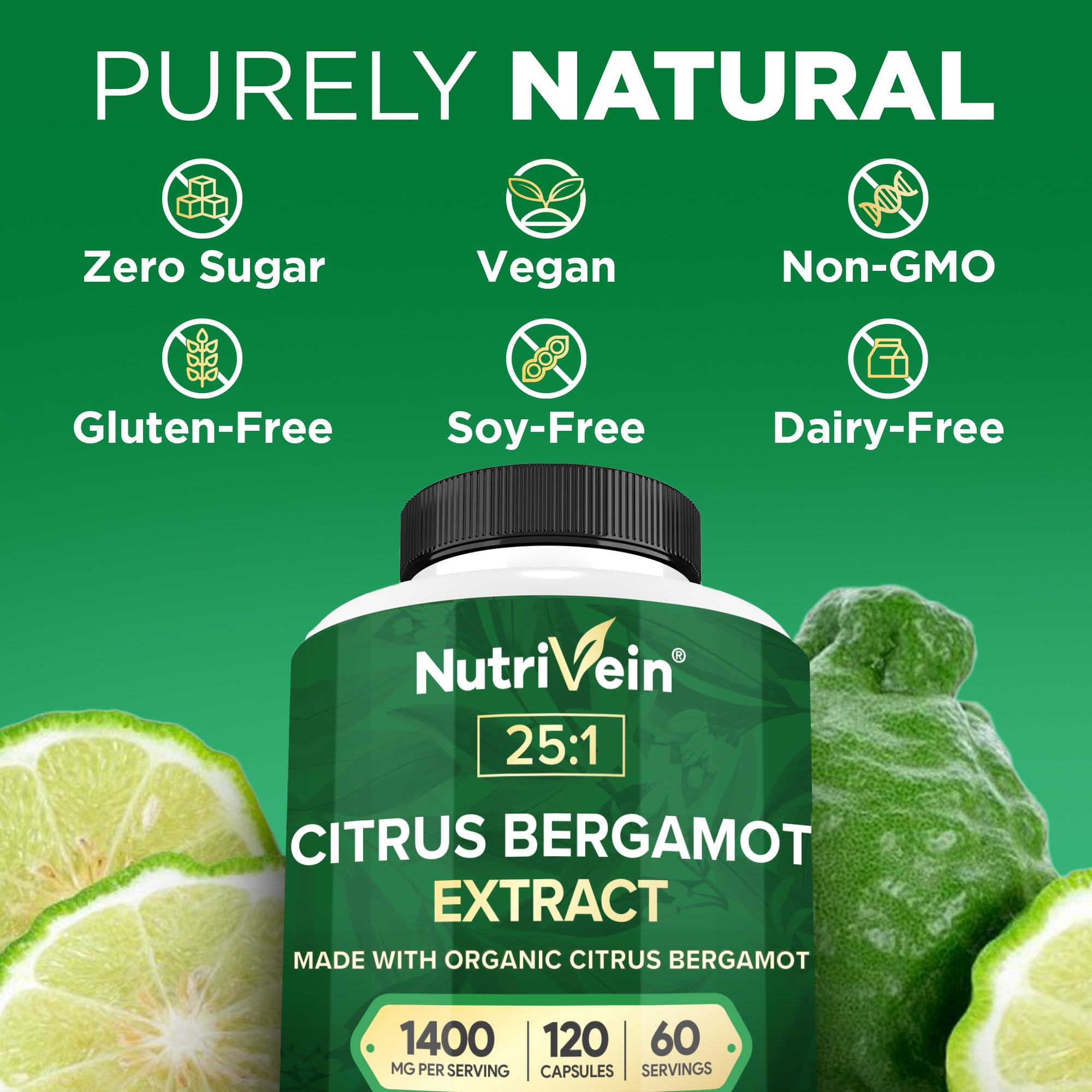 Nutrivein Bergamot : logo vegan garantissant une formulation sans produits animaux.