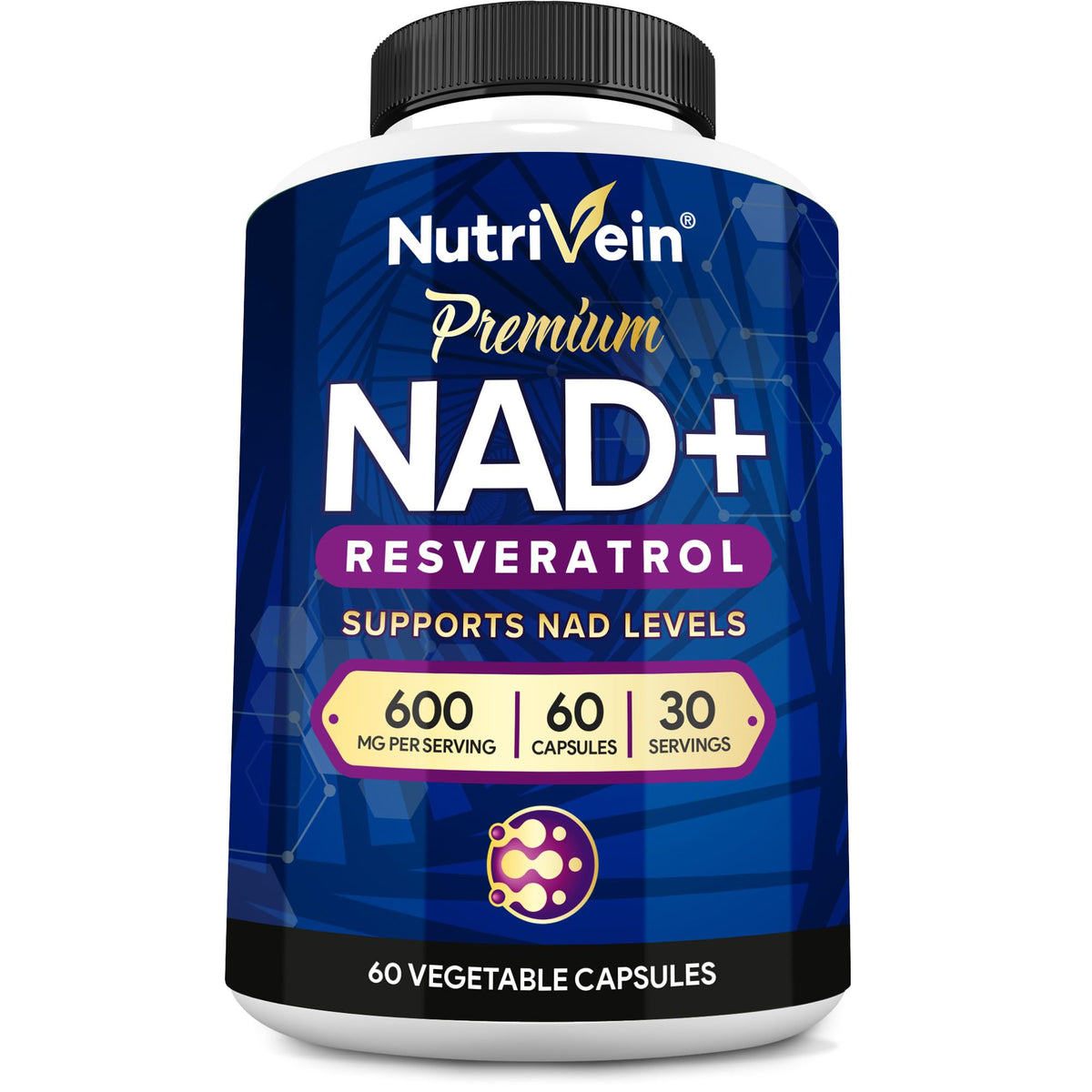 Nutrivein NAD Résveratrol – bouteille évoquant énergie et bien-être au quotidien.