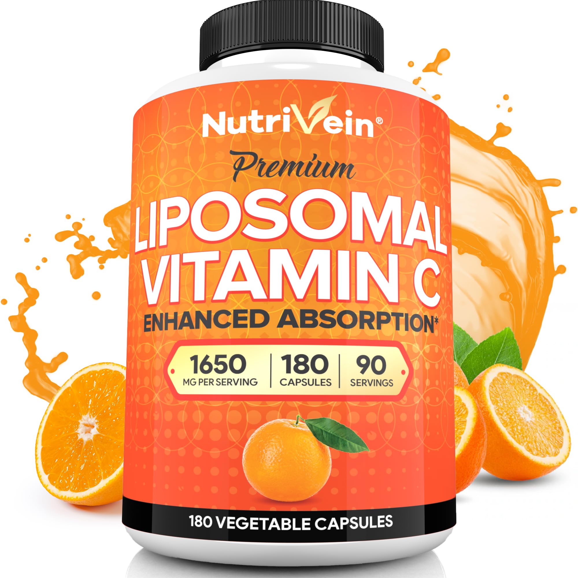 Nutrivein Liposomal Vitamin C, bouteille 180 capsules, absorption optimisée.