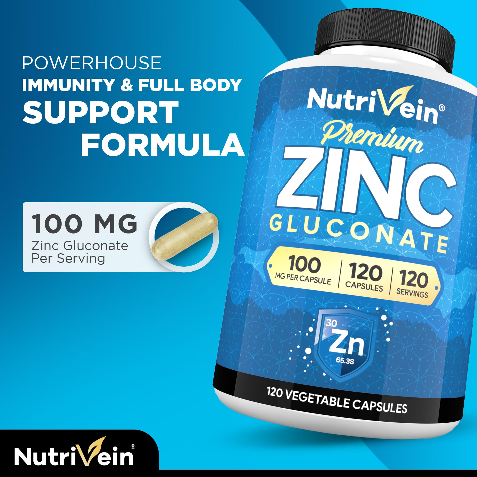 Nutrivein Zinc Gluconate 100 mg étiquette: informations claires pour un usage responsable.
