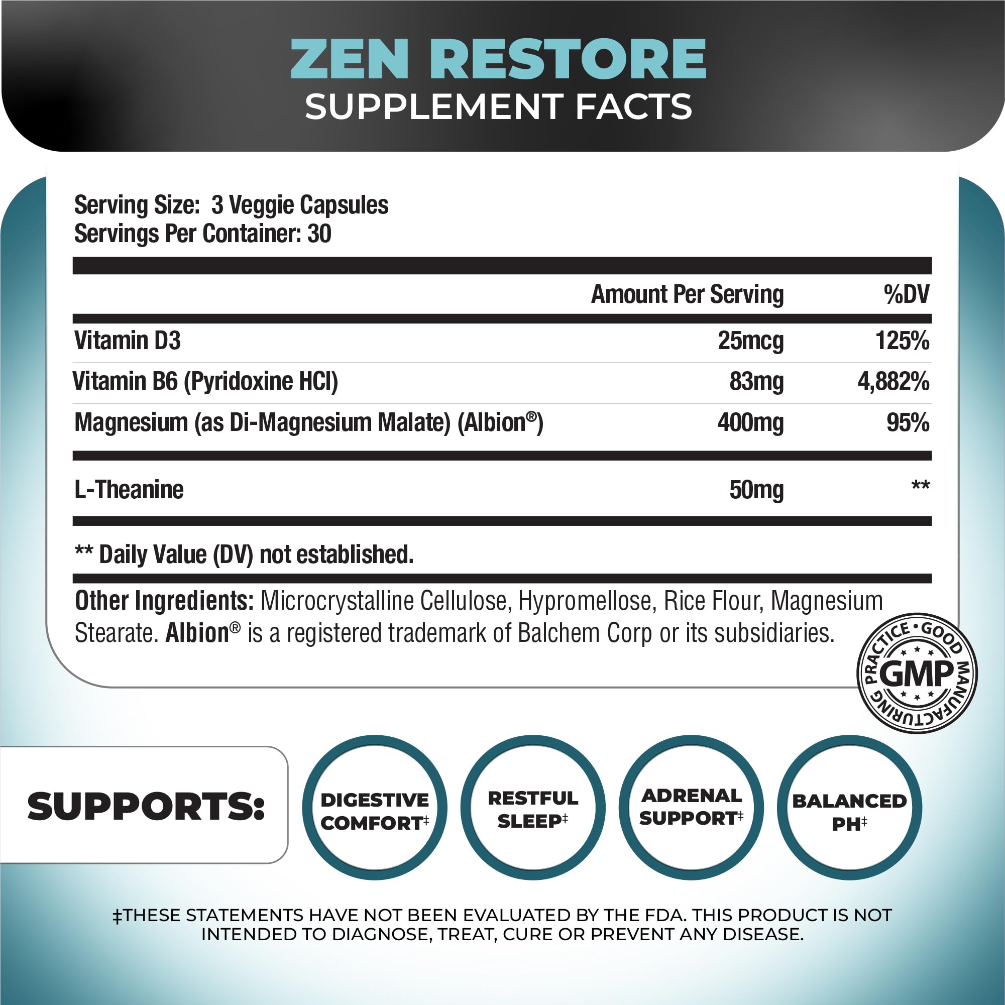 Nutrology Zen Restore capsules: dosage élevé et absorption douce pour muscles et récupération.