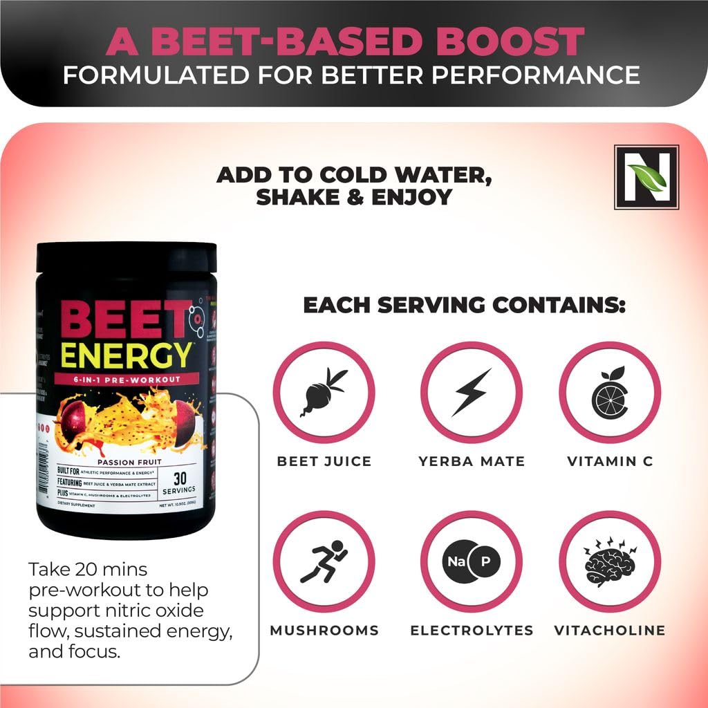 Nutrology Beet Energy O2 verre montrant la boisson énergie naturelle