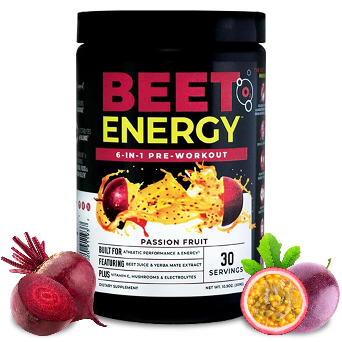 Nutrology Beet Energy O2 poudre pré-workout goût fruit de la passion pour énergie durable