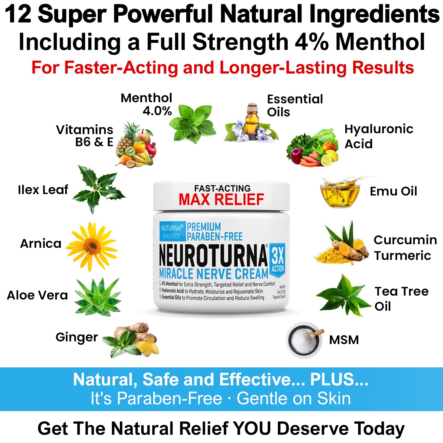 Nuturna Crème nerfs – ingrédients naturels et sûrs fabriqués aux États‑Unis.