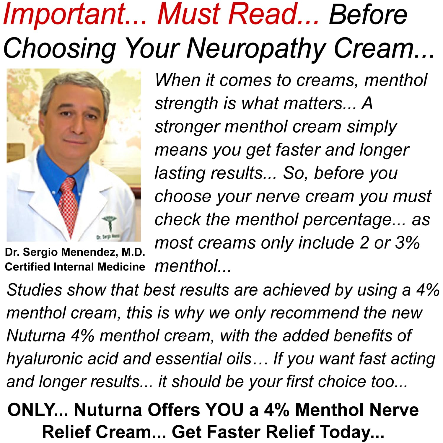 Nuturna Crème Neuropathie Menthol 4% visible sur l'étiquette pour une sensation rafraîchissante.