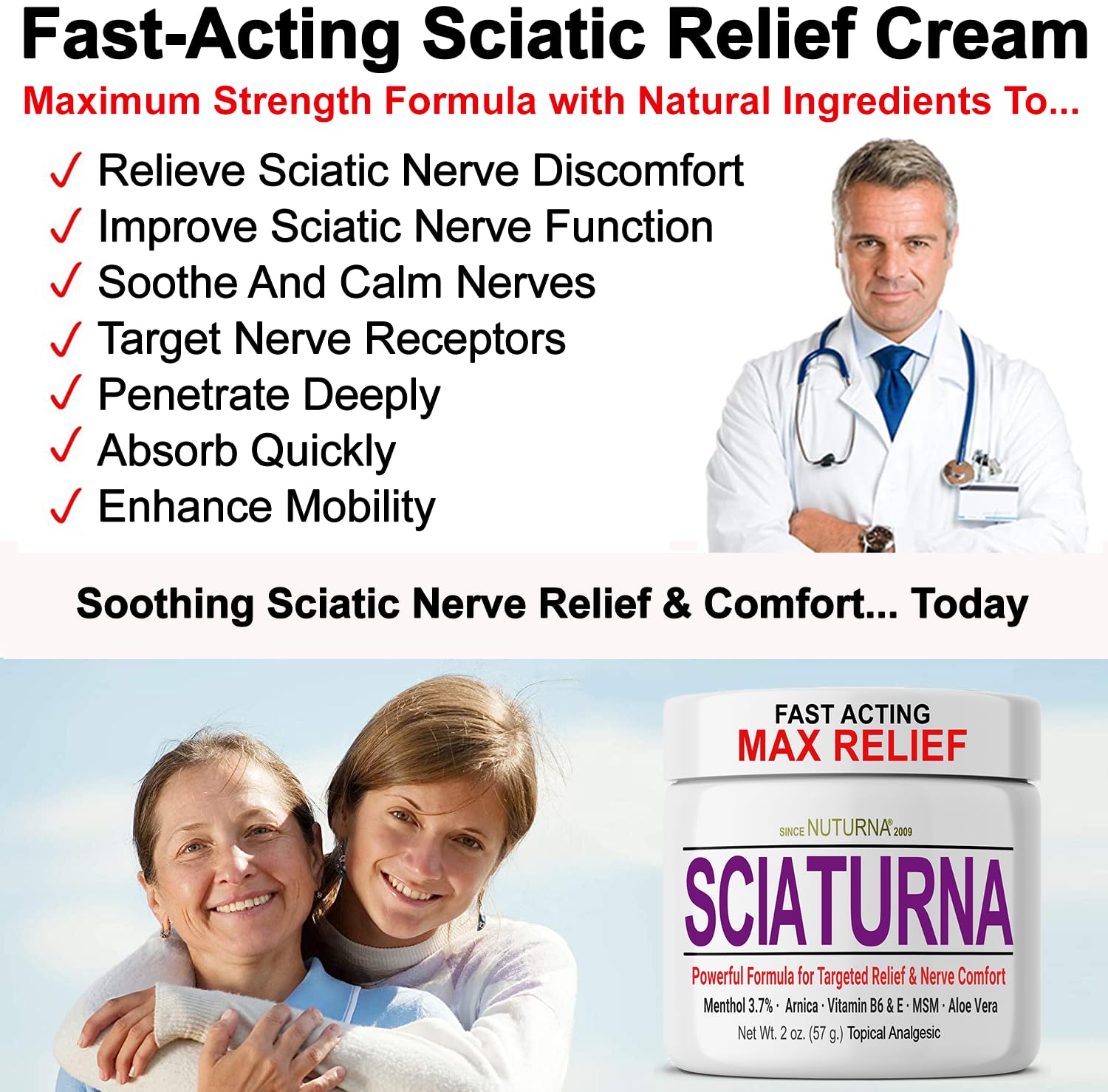 Nuturna Crème Sciatique, effet menthol frais pour une sensation apaisante rapide.