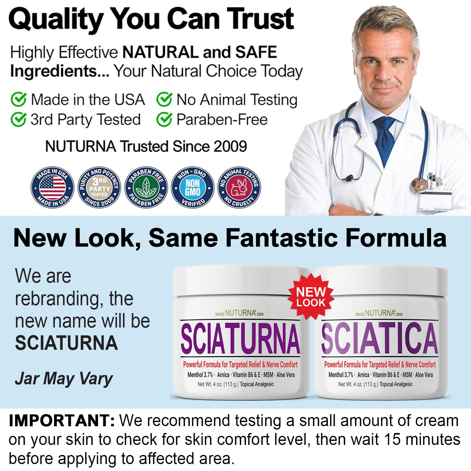 Nuturna Crème Sciatique, fabriquée aux États-Unis selon des normes élevées.