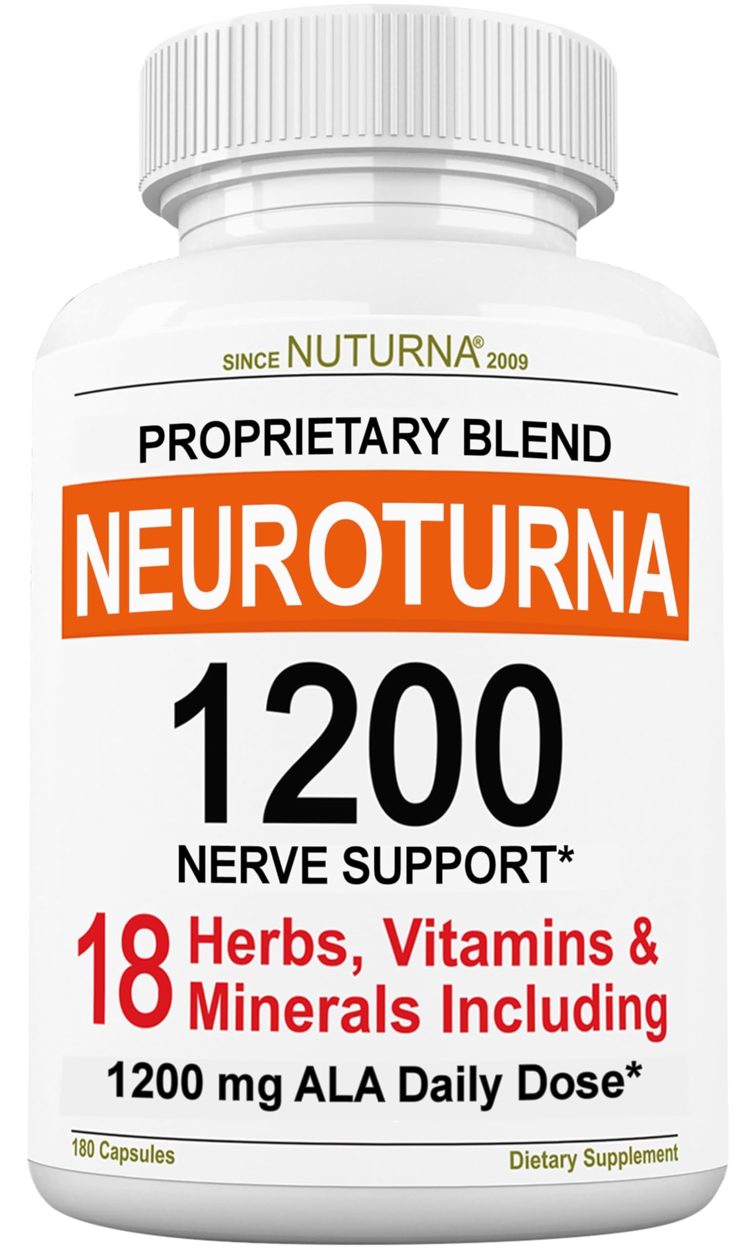 Nuturna Neuropathy : bouteille et capsules, soutien potentiel des nerfs.
