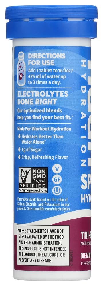 Boîte Nuun Active Tri-Berry, tubes de 10 tablettes prêtes à être dissolues.