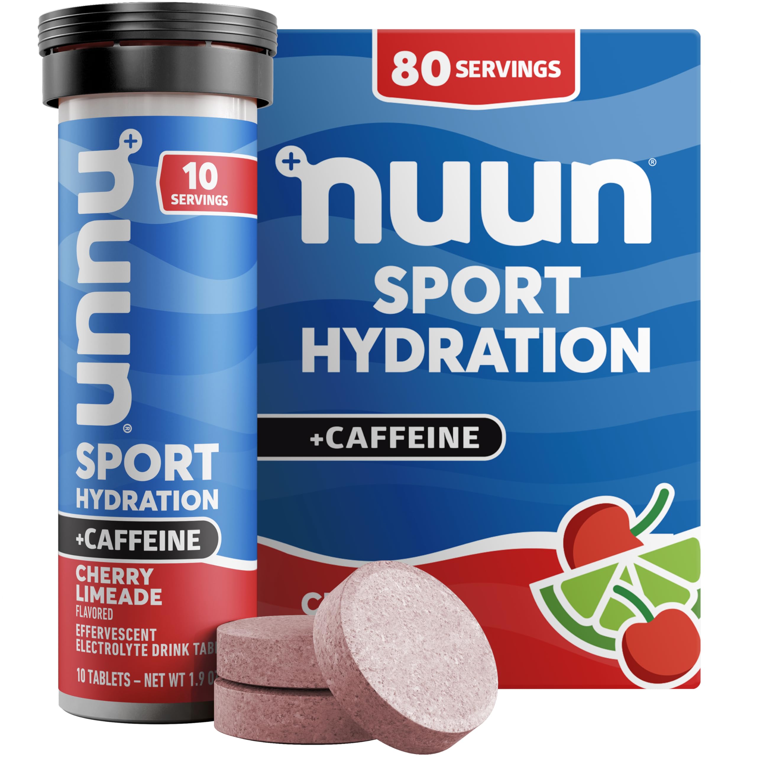 Nuun Energy – tablette électrolyte cerise-citronnade prête à dissoudre pour hydratation rafraîchissante.