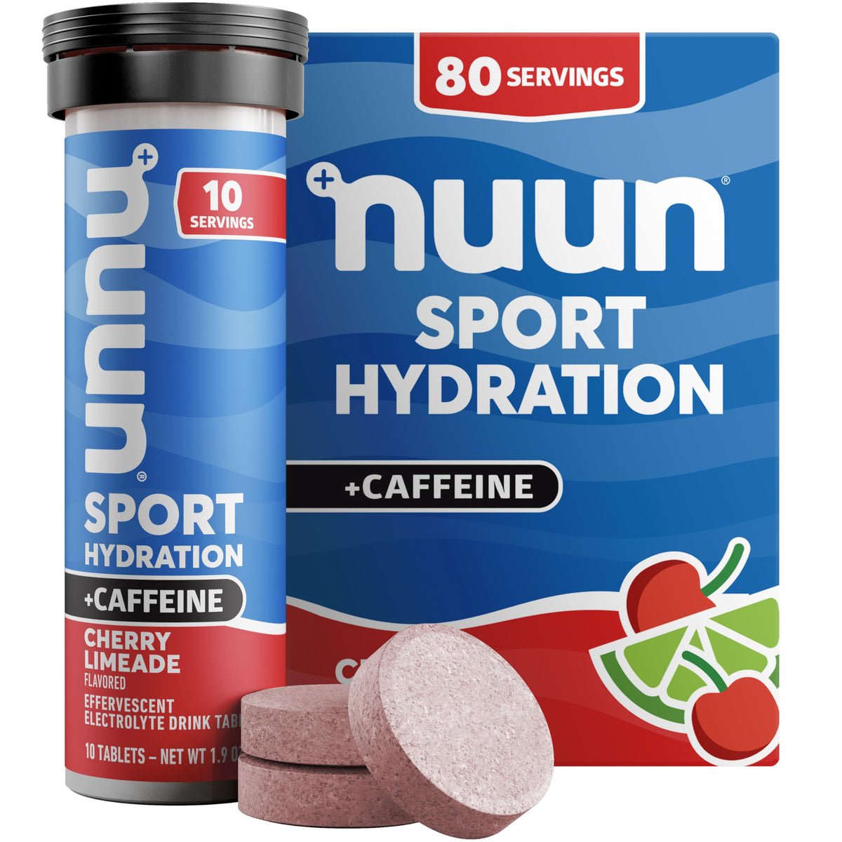 Nuun Energy – tablette électrolyte cerise-citronnade prête à dissoudre pour hydratation rafraîchissante.