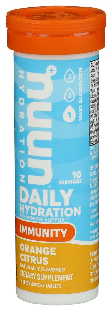 Nuun immunite orange-citron dissolution-eau, préparation facile et goût agrume léger.