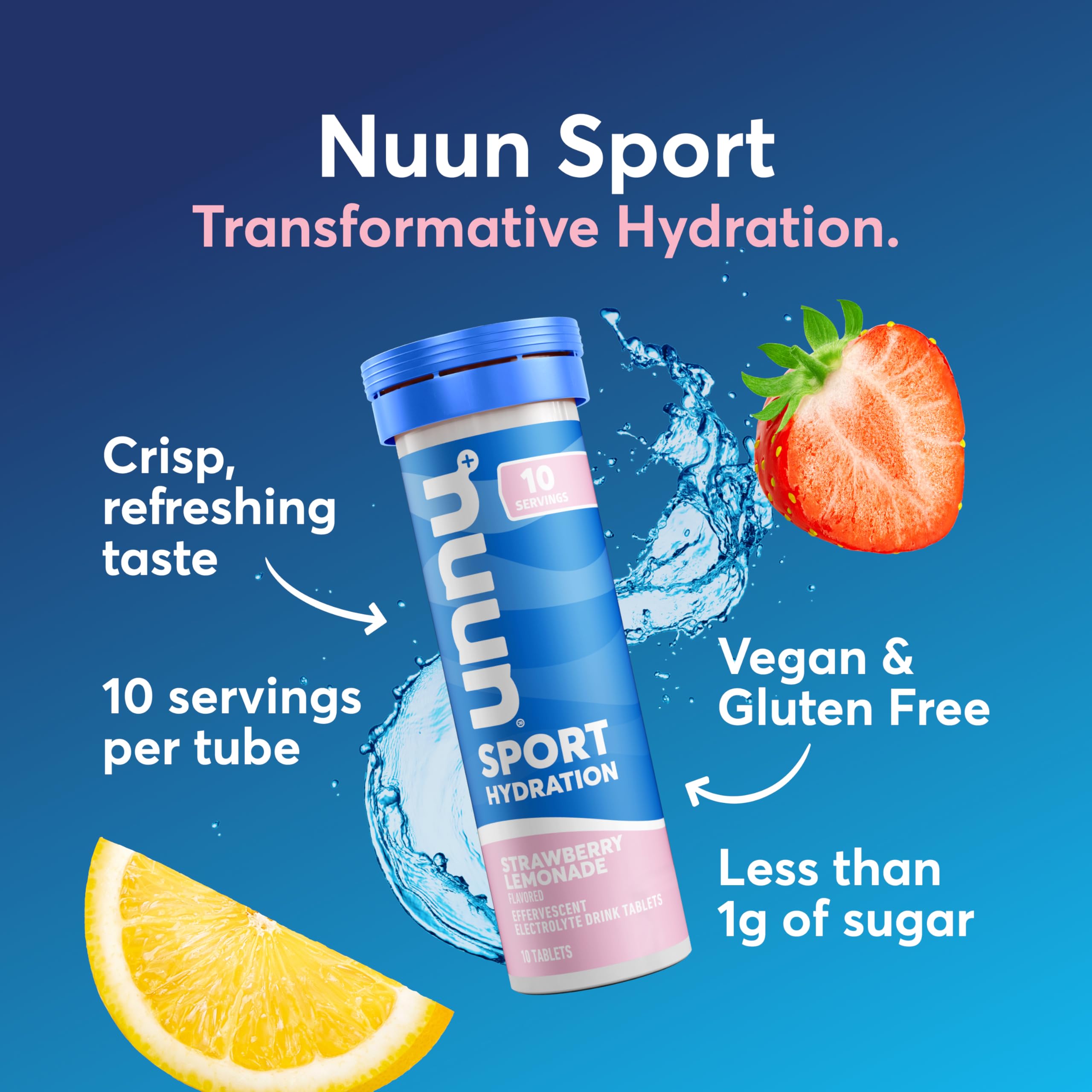 Nuun Sport Tablettes, dissolution rapide dans l’eau, boisson rafraîchissante prête.