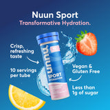 Nuun Sport Tablettes, dissolution rapide dans l’eau, boisson rafraîchissante prête.
