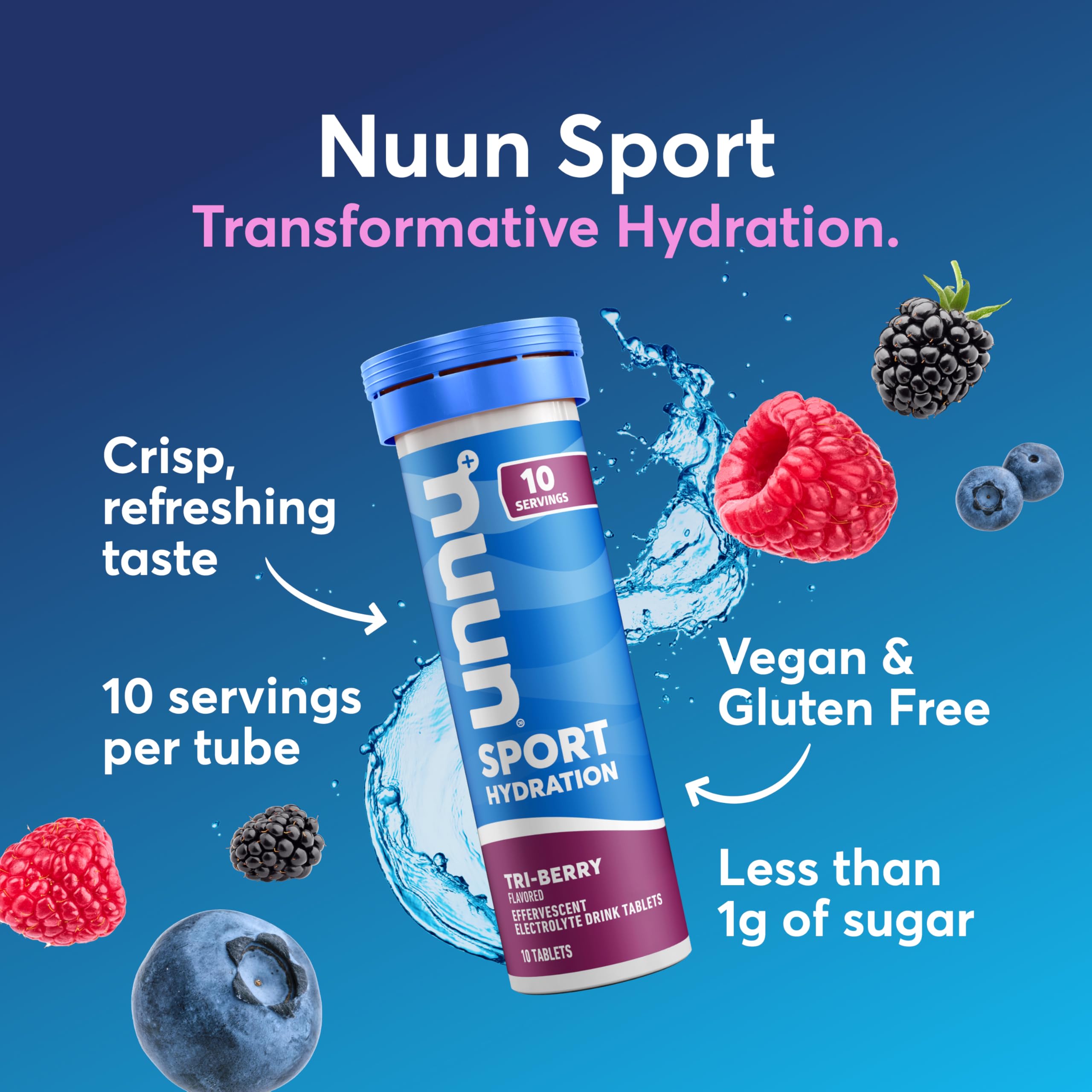 Tablette Nuun Sport dans l'eau qui se dissout rapidement.