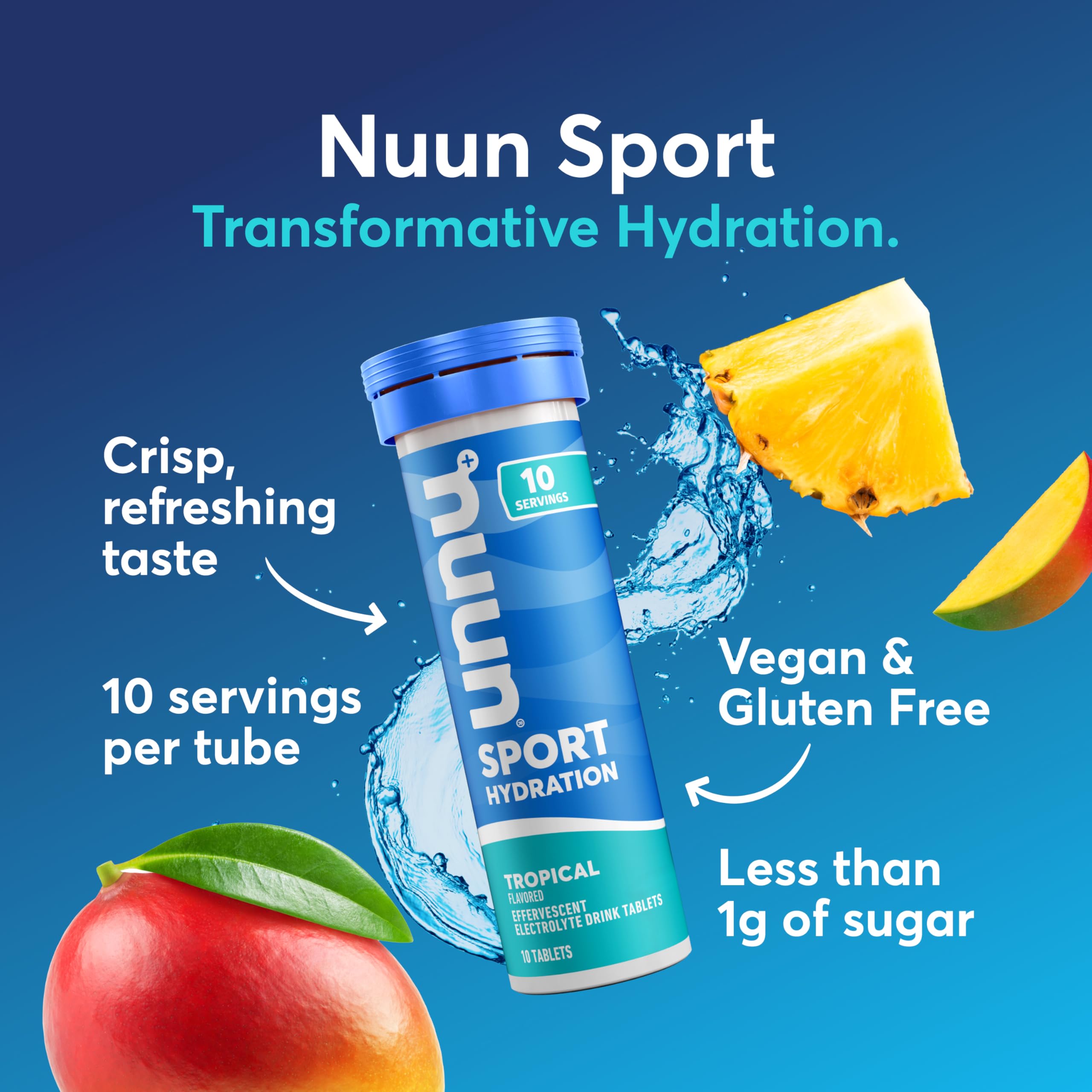 Nuun Sport se dissolvant rapidement dans l'eau pour une hydratation efficace.