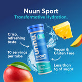 Nuun Sport se dissolvant rapidement dans l'eau pour une hydratation efficace.