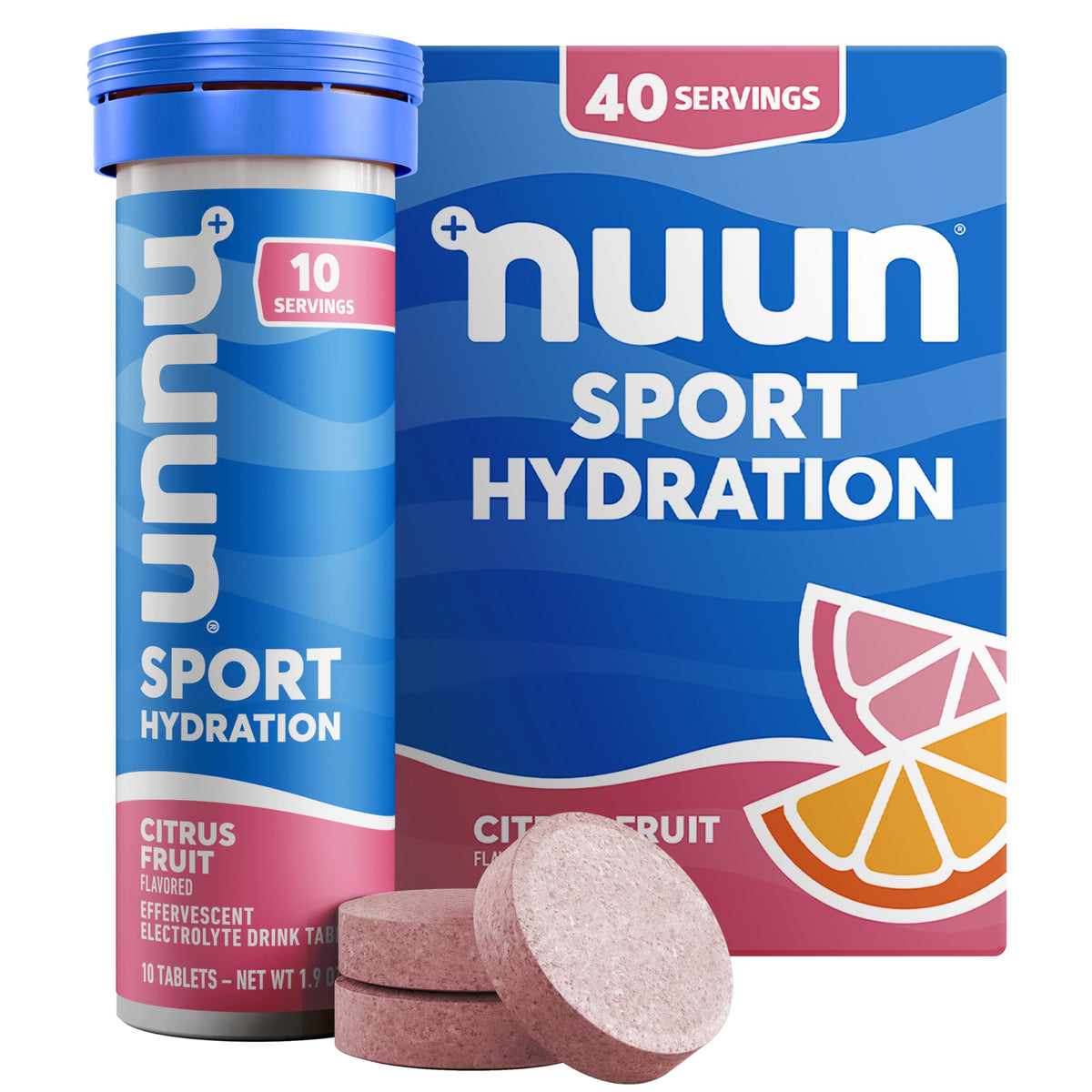 Nuun Sport : tablette d'électrolyte agrumes qui se dissout pour une hydratation pratique pendant l’effort.