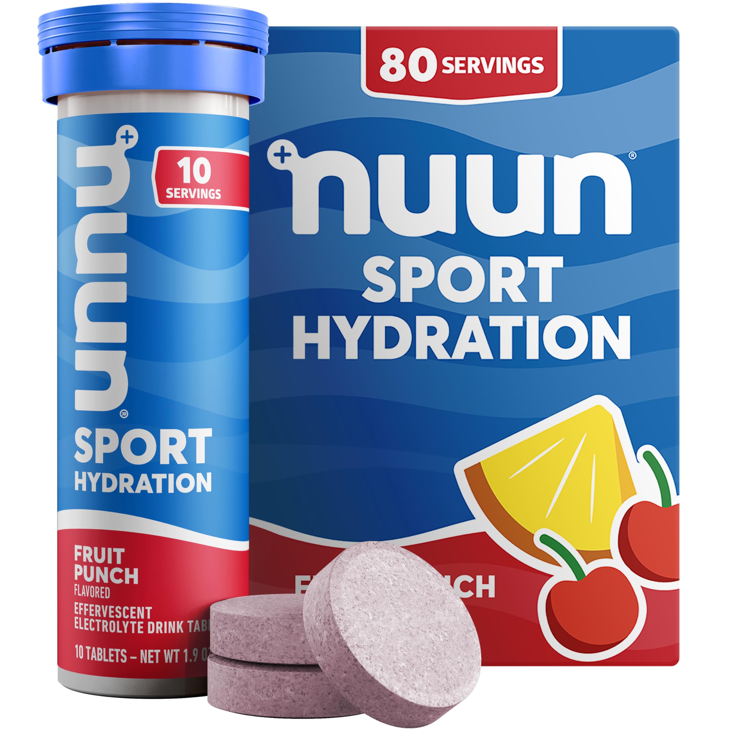 Nuun Sport Fruit Punch: tablette électrolyte, 80 portions, hydratation pratique lors de l'effort.