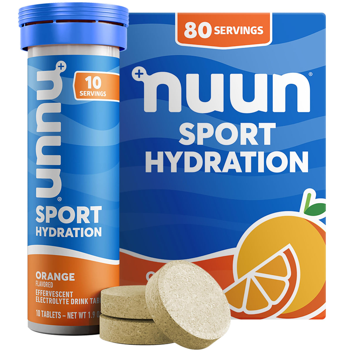 Nuun Sport: tablettes électrolytes orange, hydratation pratique pendant l'entraînement.