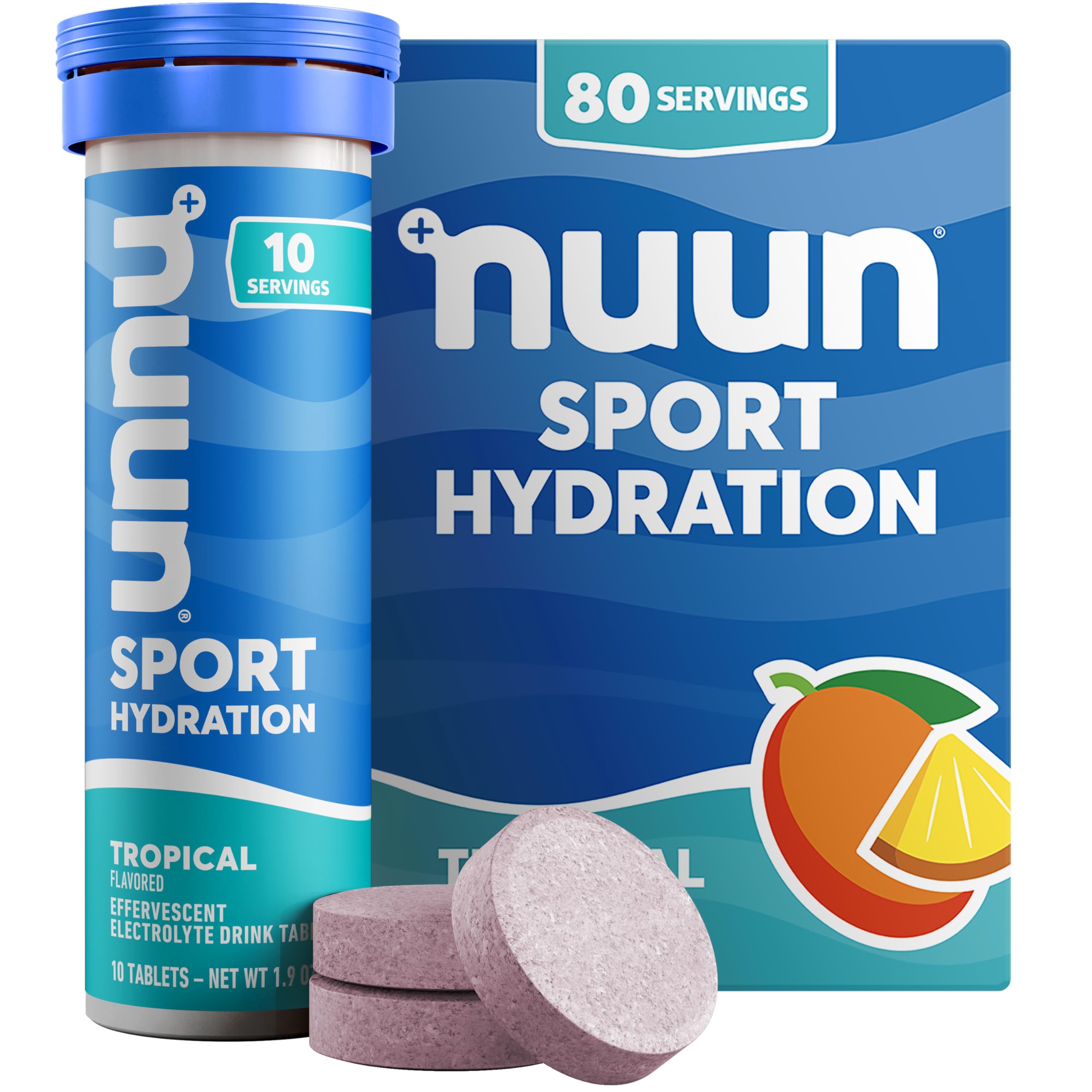 Nuun Sport, tablettes électrolytes tropicales, format tube pratique pour l'effort.