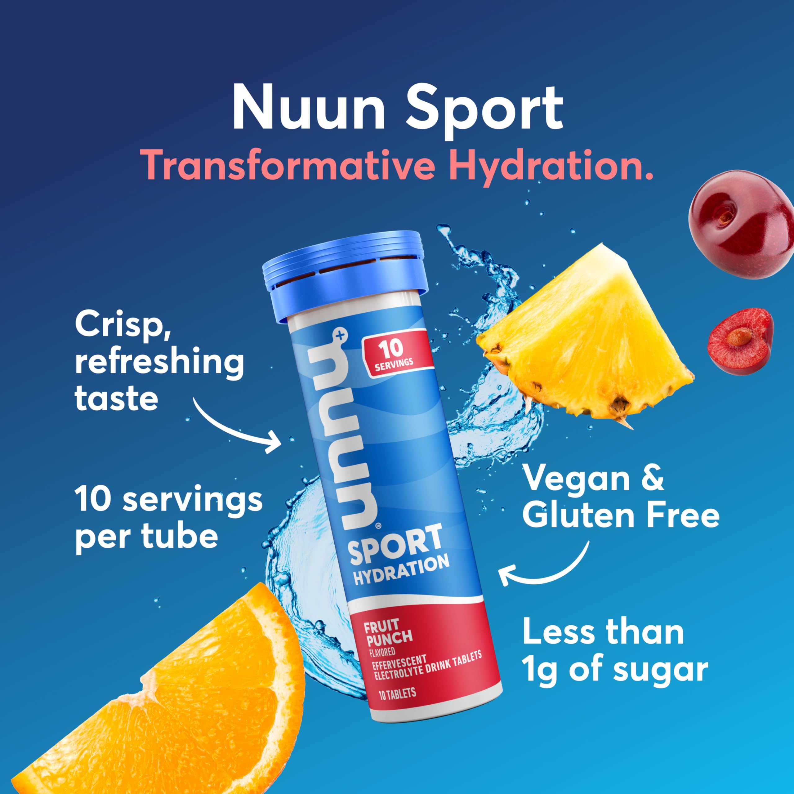 Nuun Sport Fruit Punch: tubes portables pour une hydratation rapide en déplacement.