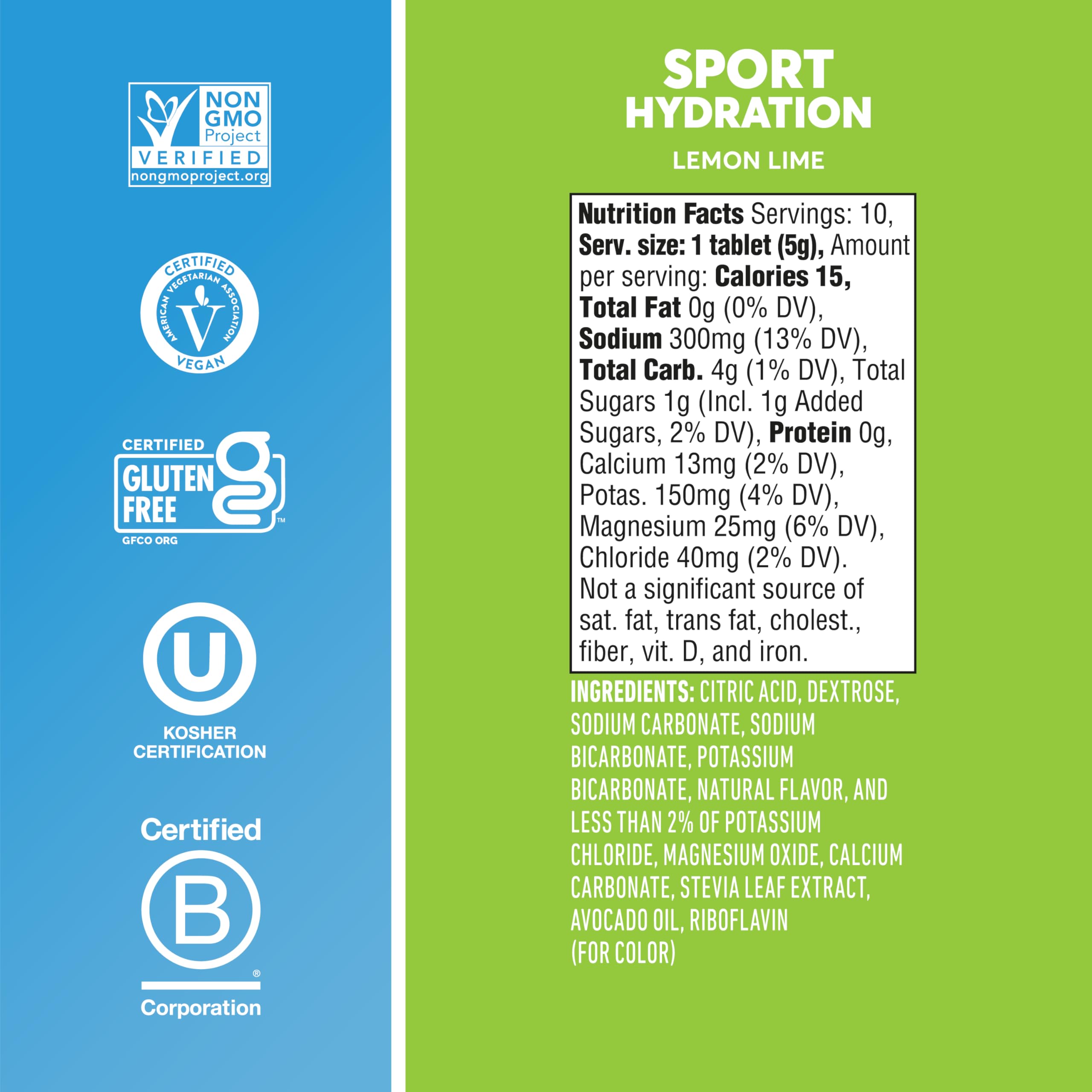 Ingrédients propres et véganes de Nuun citron-lime pour hydrater sans compromis.