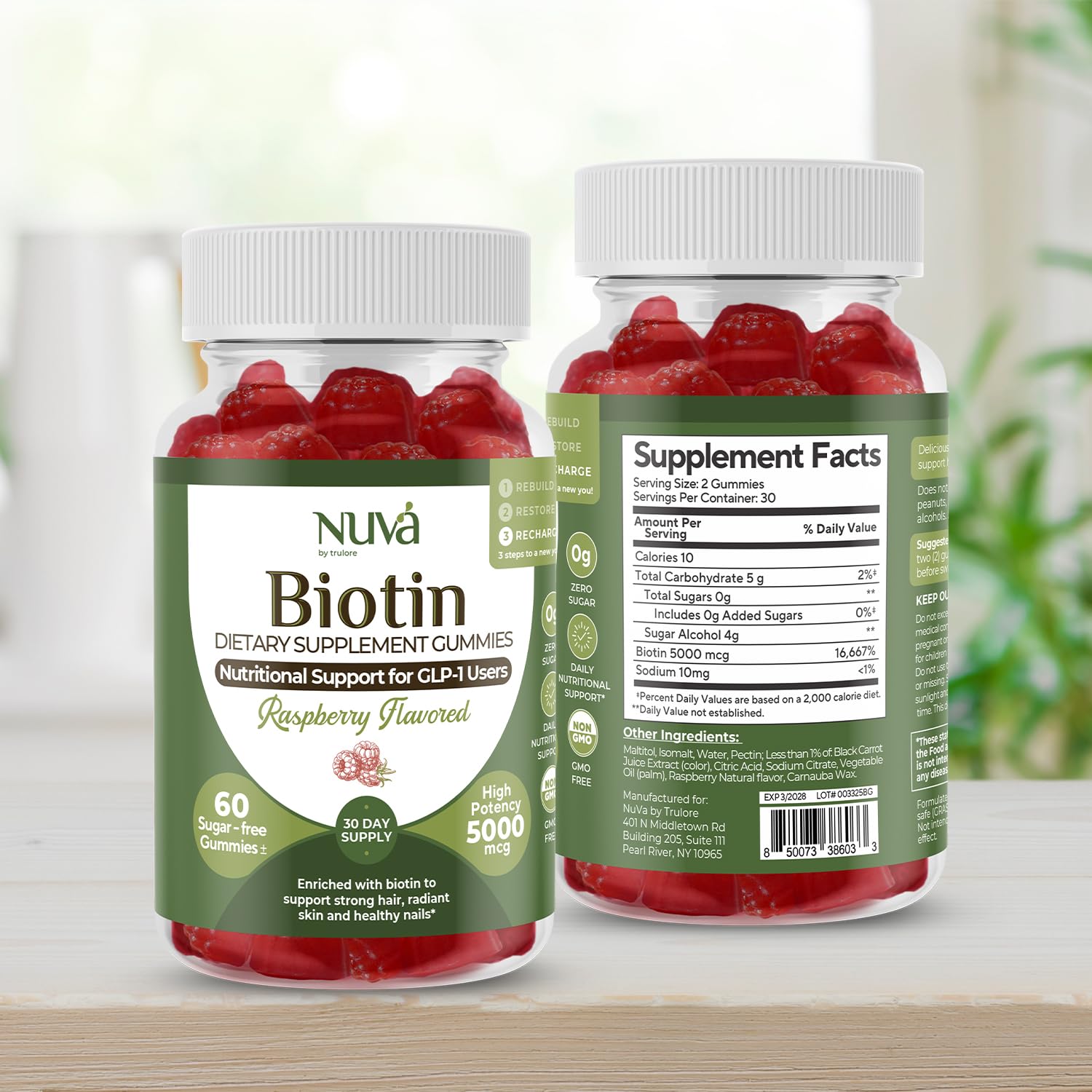 Boîte NuVa Biotin Gummies prête à être emportée.
