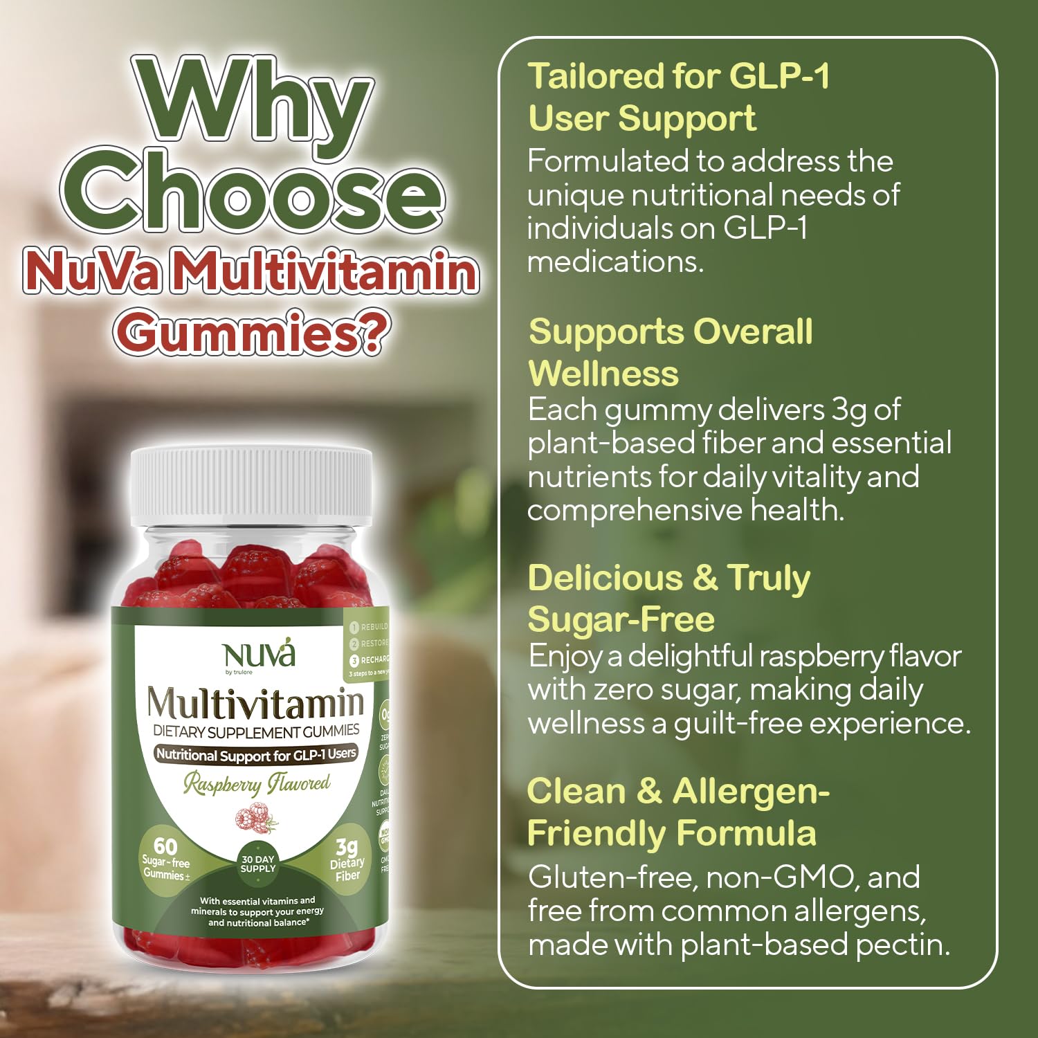 Gomme NuVa vitamines et minéraux, soutien nutritionnel quotidien.